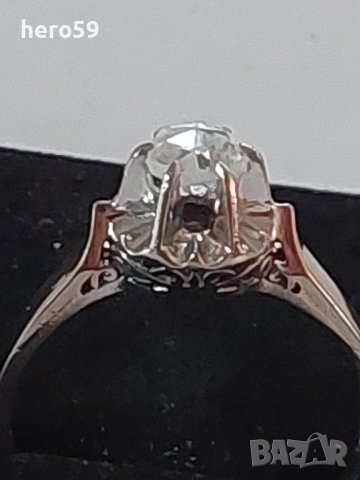 Дамски златен 18 к. пръстен с диамант стар шлайф 6 мм. диаметър, снимка 5 - Пръстени - 41553933