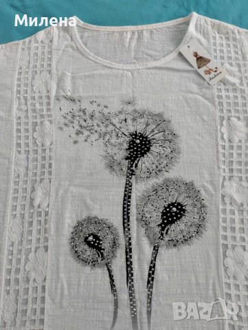 Нова бяла блуза с глухарчета XXL, снимка 4 - Тениски - 41529602
