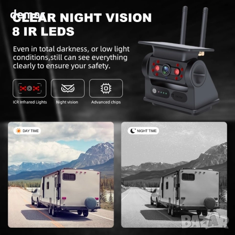 Ecoyoca Соларна безжична камера за заден ход, 1080P, дистанционно, снимка 6 - Камери - 51463006