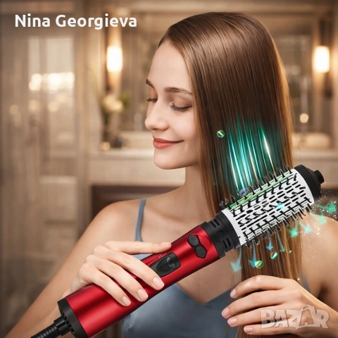 Професионална електрическа четка 3-в-1 за изправяне, къдрене и сушене, 1200W, автоматично въртене, снимка 3 - Преси за коса - 53715349