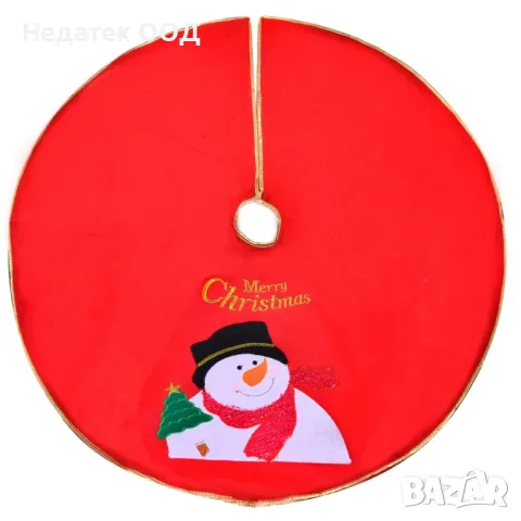 "Престилка за елха, снежен човек, ""Весела Коледа"", червен, 1.06м "