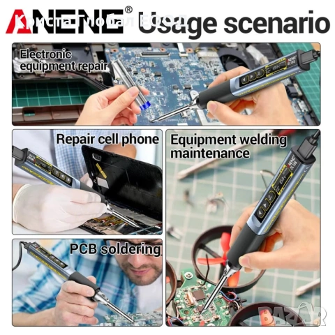 Смарт поялник ANENG SL108 – 96W, T12 човка, PD/QC бързо зареждане, снимка 4 - Други инструменти - 53390129