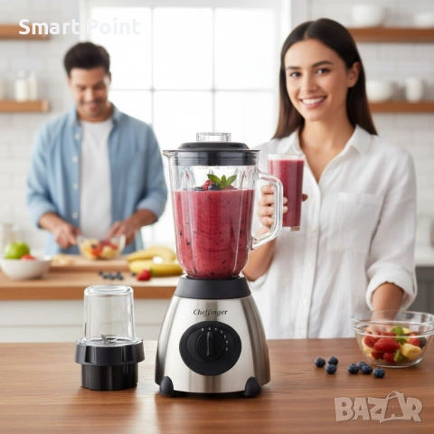 Блендер Cheffinger 1000 W – 1,5 л кана, мелачка 100 мл, корпус от неръждаема стомана, снимка 2 - Блендери - 53464250