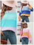 Дамски моден пуловер с цветни блокове, 3цвята - 023