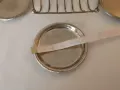 Стари  метални чинийки за сервиране с постовка, снимка 6