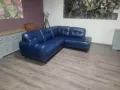 Син кожен ъглов диван, снимка 4