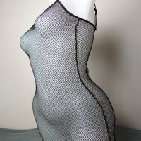 Еротична черна мрежеста прозрачна мини рокля по тялото, снимка 7 - Бельо - 40305364