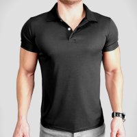 Официална черна мъжка риза с къс ръкав / тениска с яка спортно елегантна, снимка 2 - Ризи - 41375746