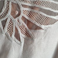 Тънко плетиво блуза в бледо розово и сиво с дантелена част , снимка 3 - Тениски - 40629226