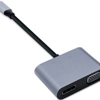USB C към HDMI VGA адаптер - сплитер - 1 към 2 -  4k HDMI / 1080p VGA, снимка 2 - Чанти, стативи, аксесоари - 40375080