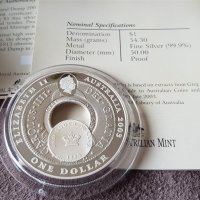 1 сребърен долар 2003 Австралия Holey Dollar and Dump oz, снимка 5 - Нумизматика и бонистика - 40701243