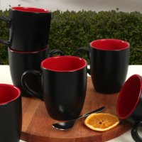 Комплект от 6 чаши, Keramika, керамични, Black-Red, 300 ml, 9 cm, снимка 2 - Чаши - 42341837