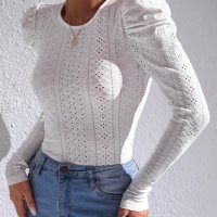 Дамска блуза в бяло с дълги бухнали ръкави, снимка 5 - Блузи с дълъг ръкав и пуловери - 44321233