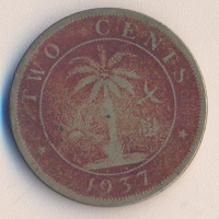 Либерия 2 цента 1937 година, снимка 1 - Нумизматика и бонистика - 44744095