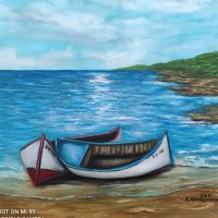 Море и лодки маслена картина , снимка 1 - Картини - 41808774