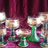Прекрасни кристални чаши със злато и зелено, снимка 5 - Чаши - 41245921