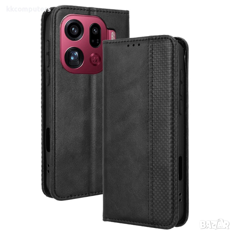 Кожен Ретро Калъф Портфейл за Oppo Find X9 Pro 5G- Магнитно затваряне, Държач за карти и Стойка, вкл, снимка 1