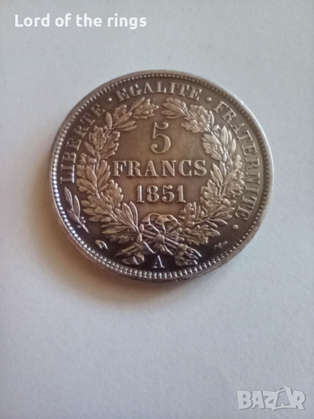 5 франка 1851 AU/UNC Франция , снимка 1