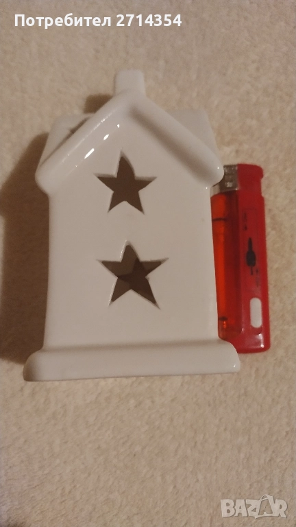 Порцеланова къщичка светеща и коледни лампички , снимка 1