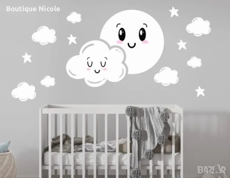 Стикер за детска стая " Луна и спящо облаче "  , снимка 1