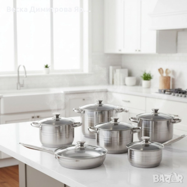 Комплект съдове от неръждаема стомана – 12 части - Готви като професионалист у дома, снимка 1