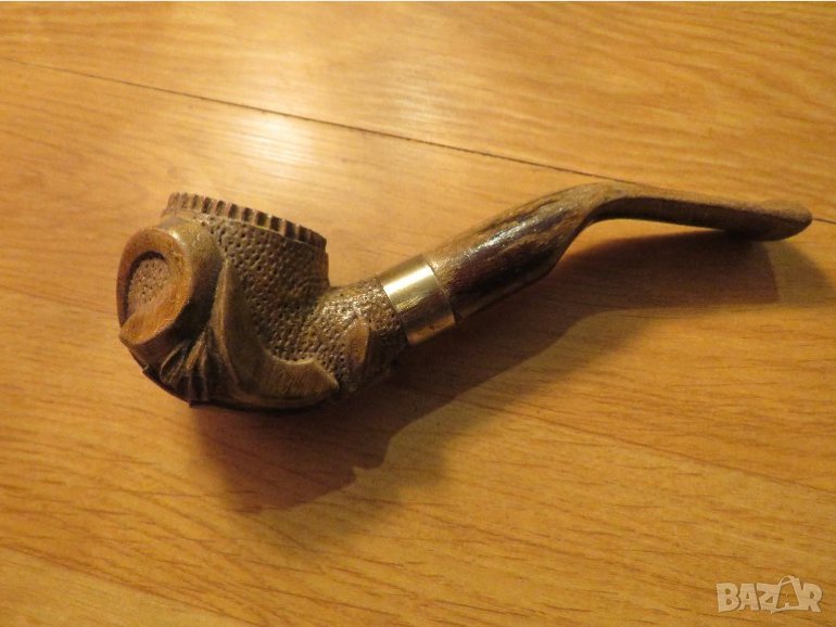 Красива Старинна колекционерска лула с дърворезба  - красива старинна ръчна изработка за ценители и , снимка 1