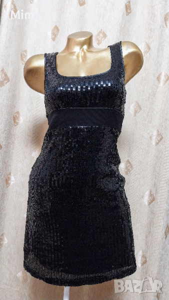 S Черна рокля с черни пайети , снимка 1