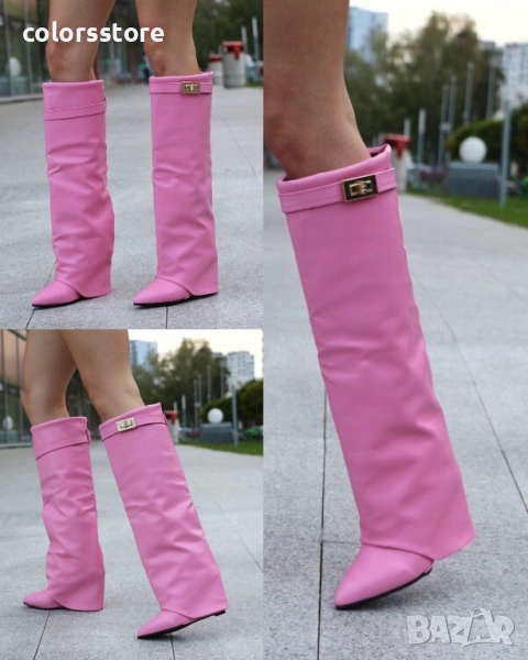 Ботуши на платформа - розова кожа - K-40 , снимка 1