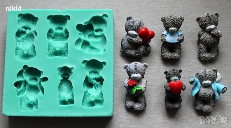 6 мечета мече Свети Валентин силиконов молд форма фондан гипс декор украса , снимка 1