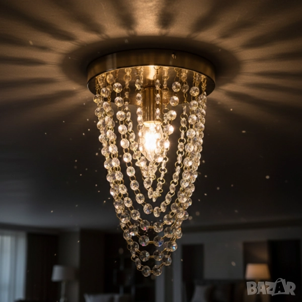 Луксозен плафон с кристали – впечатляващ светлинен ефект дори в малки помещения, снимка 1