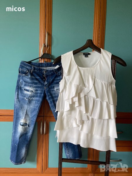 DKNY,Марков ,естествена коприна топ,нежно екрю, снимка 1