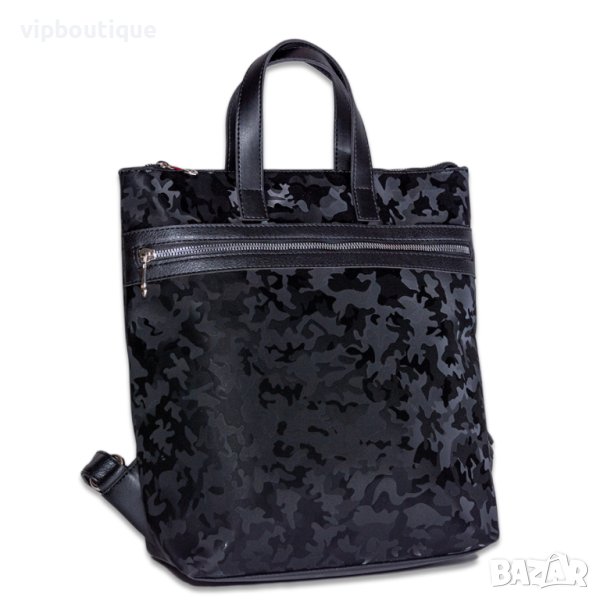 Черна кожена дамска раница, снимка 1