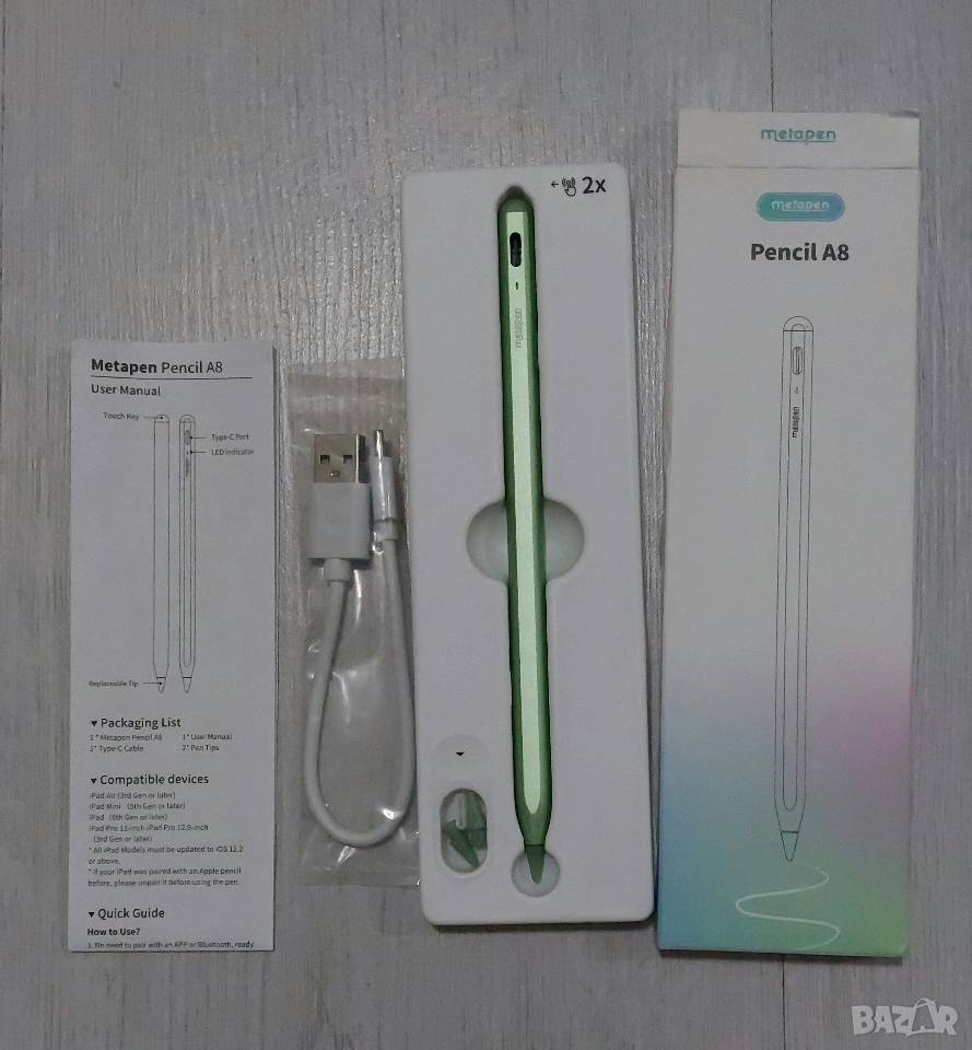 Продавам нова дигитална писалка Metapen Pencil A8 (Mint Green) за iPad – идеална за рисуване, снимка 1