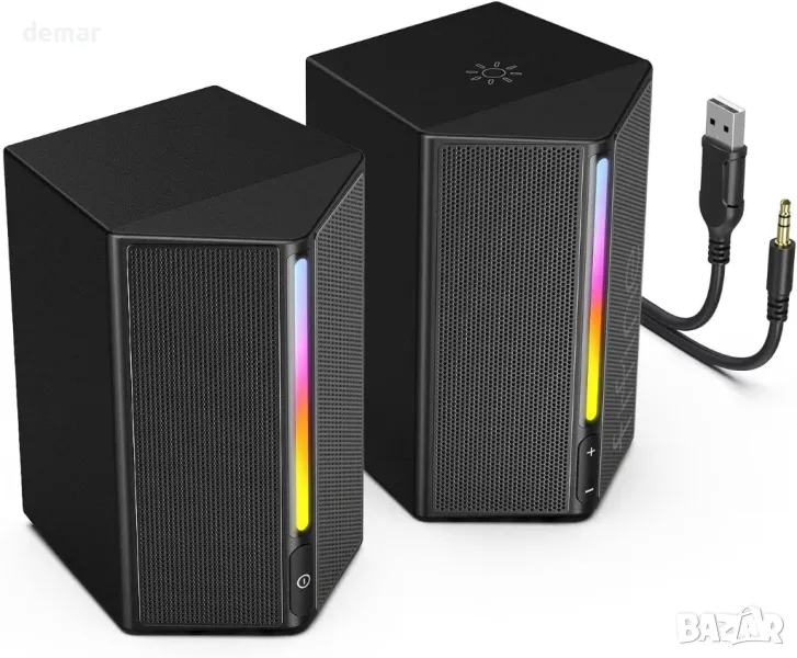 FIFINE RGB високоговорители за игри, кабелни, USB, с 3,5 mm Aux аудио кабел, Ampligame A20, снимка 1