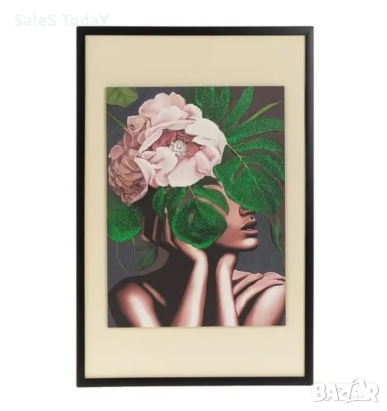 Картина с бои, Жена с цвете, 40x60см + рамка, снимка 1
