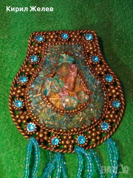 ЕТНО - СТИЛ МЕСИНГОВО МЪНИСТЕНО АЖУРНО БИЖУ НАКИТ ВИСУЛКА с КРИСТАЛЧЕТА 27900, снимка 1