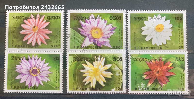 2006. Камбоджа ( Кампучия ) 1989 = “ Флора. Водни лилии. “, СТО, снимка 1