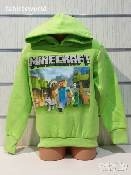 Нов детски суичър в зелен цвят с дигитален печат MINECRAFT, снимка 1