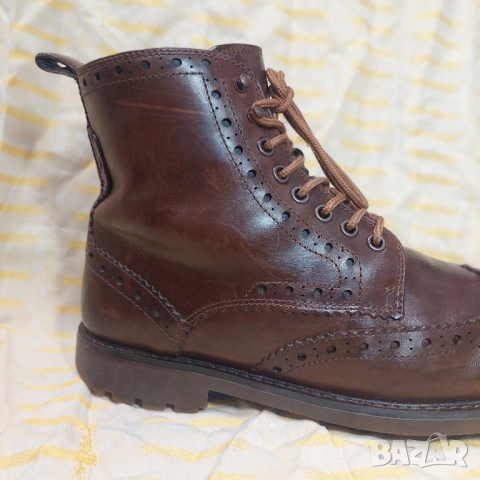 Clarks Кожени ботуши Montacute Lord Wing Tip Brogue, тъмнокафяви номер 42, снимка 10 - Мъжки боти - 52435898