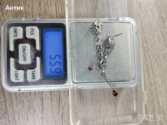 Дълги вечерни обеци — Сребро 925, Гранат и Марказит, снимка 6 - Обеци - 55710622