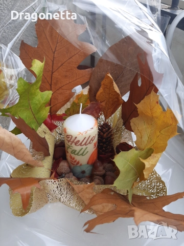 Украса Свещ с красота от есента Здравей, Есен, снимка 4 - Други - 52351209