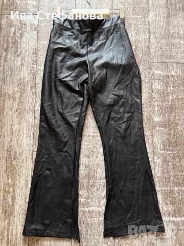 Нов черен елегантен кожен кожа панталон висока талия , снимка 2 - Панталони - 50671656