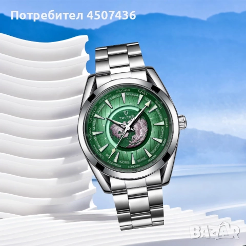 Tevise Earth Автоматичен Механичен часовник,неръждаема стомана,водоустойчив, снимка 7 - Мъжки - 52799732