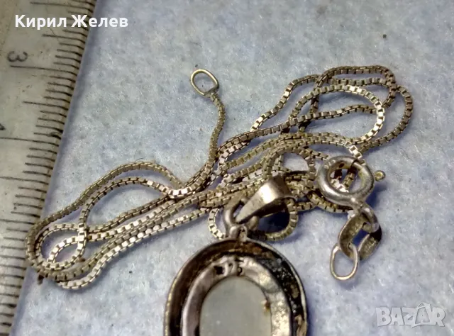 РЕТРО АРТ СРЕБЪРЕН ПЕНДАНТ с ПОЛИРАН ЛУНЕН КАМЪК и ФИНА СРЕБЪРНА ВЕРИЖКА СРЕБРО 925 ПРОБА 27067, снимка 9 - Колиета, медальони, синджири - 50059801