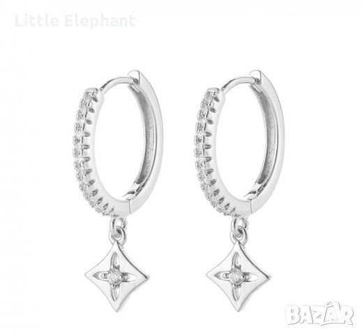 Сребърни висящи обеци бранд с кристали,white/нови