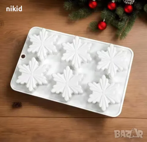 6 Красиви кристални снежинки снежинка силиконов молд форма шоколад гипс фондан декор, снимка 5 - Форми - 48155299