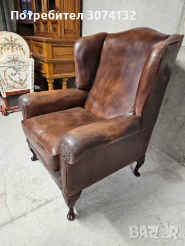 Кресло в стил Честърфийлд (естествена кожа), снимка 2 - Дивани и мека мебел - 49668061