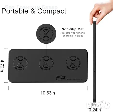 Ново Qi безжично зарядно за 3 устройства, съвместимо с iPhone и Galaxy Мулти зарядна станция, снимка 2 - Безжични зарядни - 48203624