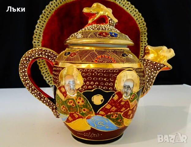 Кана японски порцелан Satsuma,Дракон,злато,500 мл. , снимка 4 - Антикварни и старинни предмети - 51644983