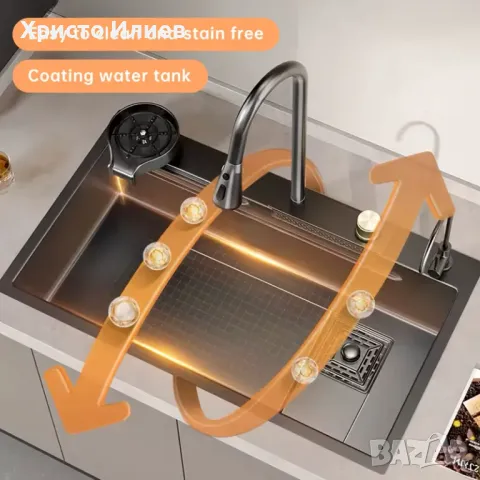 Модерна Кухненска мивка със смесител и много аксесоари 80см х 45см Мултифункционална Луксозна, снимка 8 - Мивки - 50289505